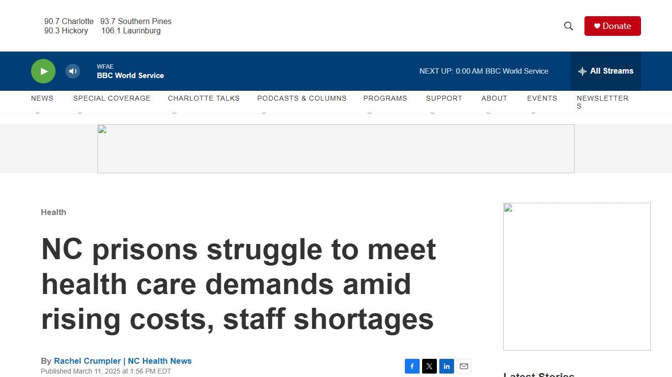 NC prisons struggle to meet health care demands amid rising costs, staff shortages WFAE 90.7 - Charlotte's NPR News Source